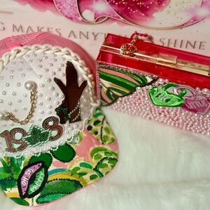 Stylish AKA Pink and Green trucker Cap with matching purse